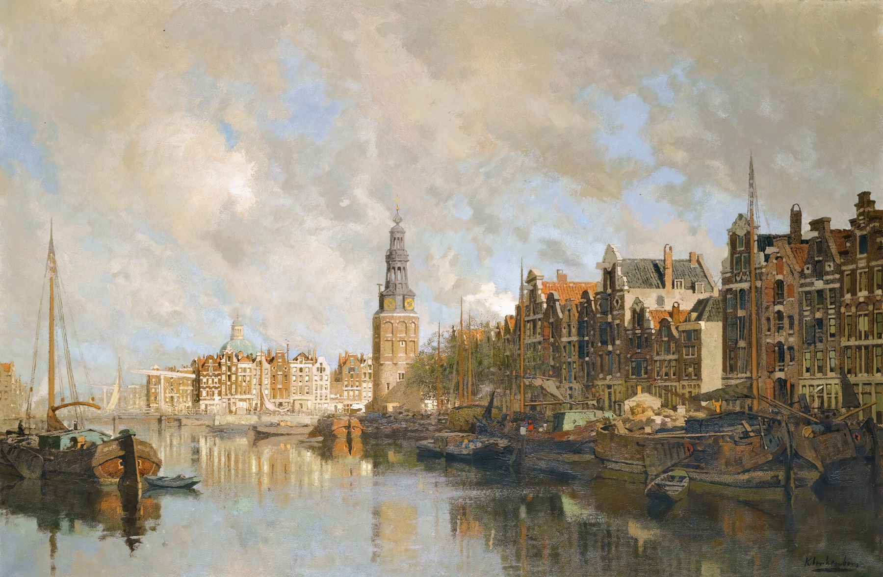 Montelbaanstoren tower in Amsterdam, oil on canvas by Johannes Christiaan Karel Klinkenberg