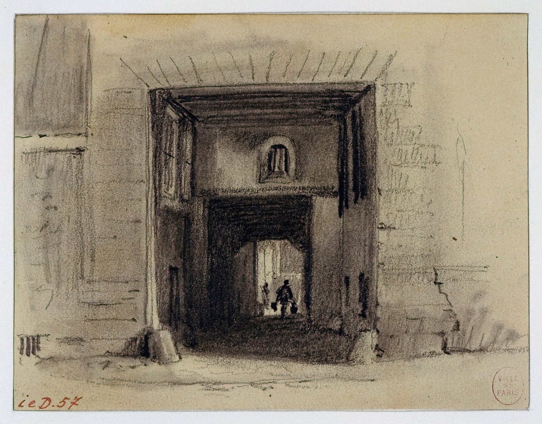 Passage Saint Jean de Latran, oil on canvas by Auguste-Sébastien Bénard, depicting a quiet street scene.