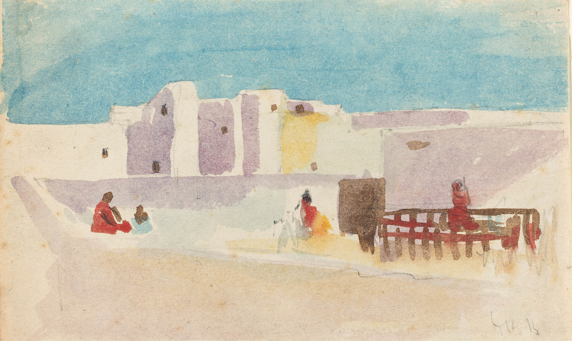 Oil painting by Hercules Brabazon Brabazon depicting a North African city landscape