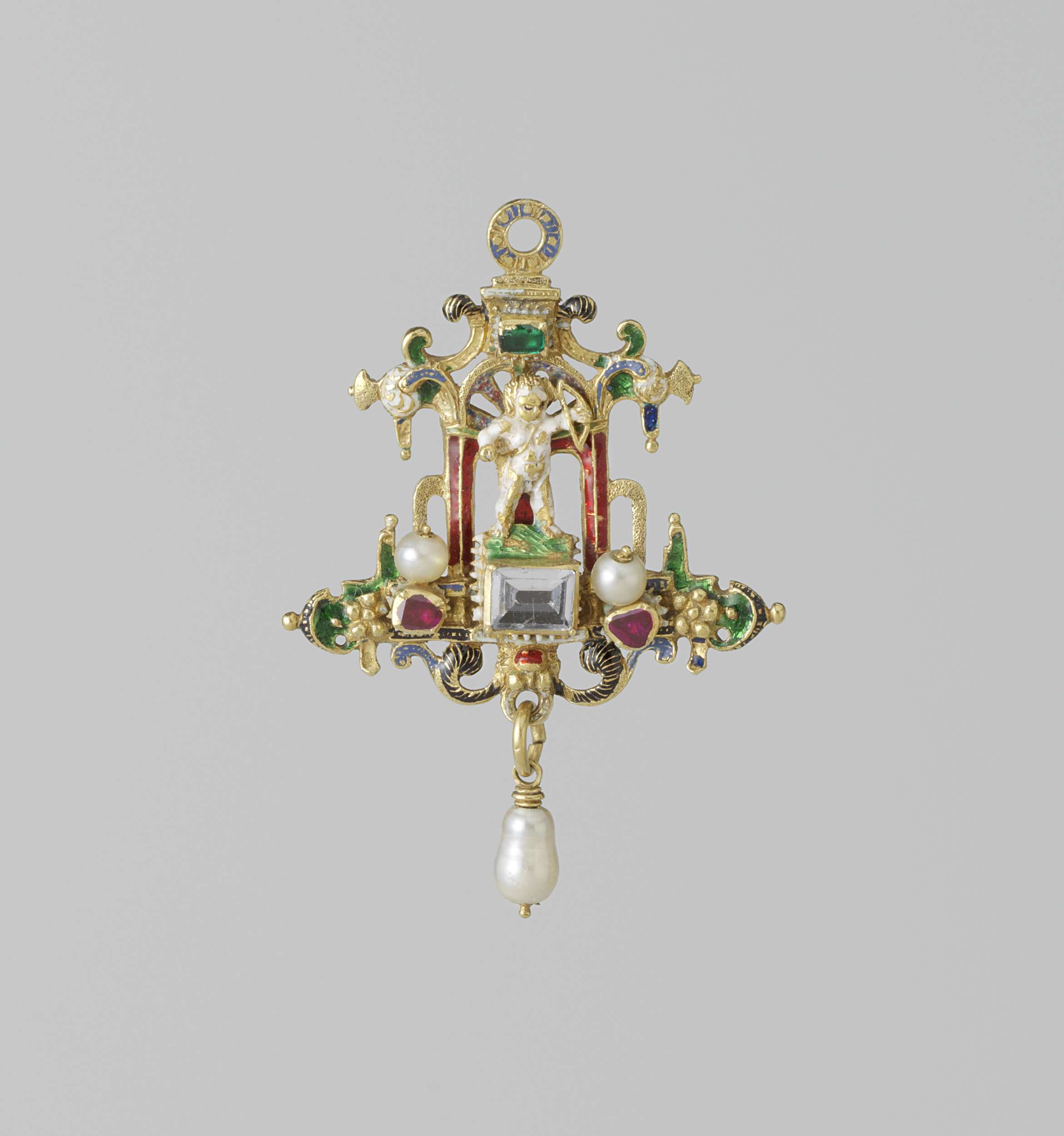 Pendant featuring Cupid in a niche, metalwork by unknown artist, circa 1560-1580