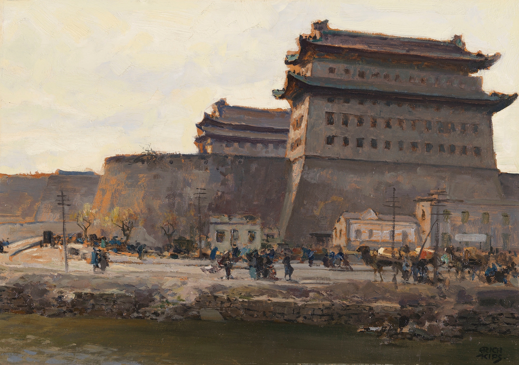 The Deshengmen City Gate in Beijing, oil painting by Erich Kips