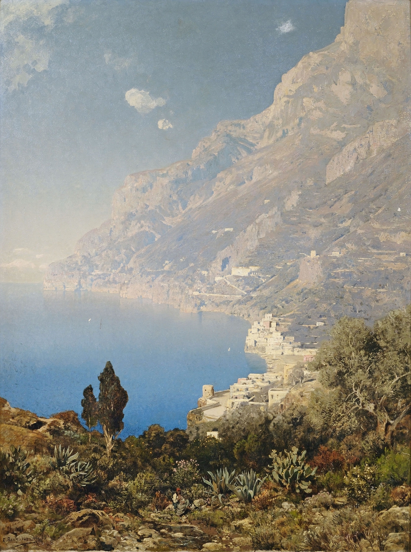 Landscape of a shimmering coastline, oil painting by Edmund Berninger
