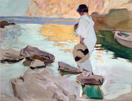 A portrait of a woman named Elena at Cala de San Vicente by Joaquín Sorolla.