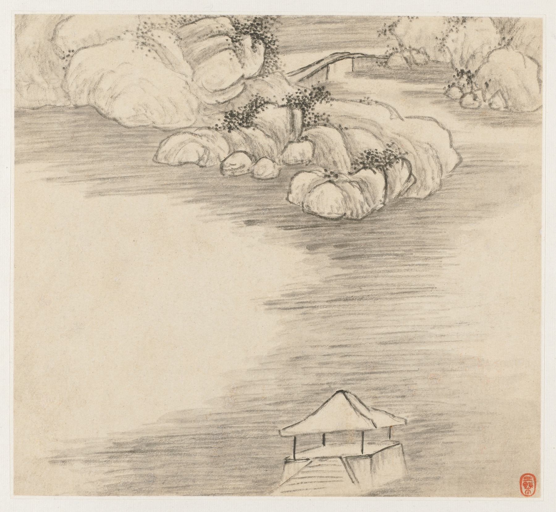 Landscape with hills and azure sky, ink on paper by Wang Gai