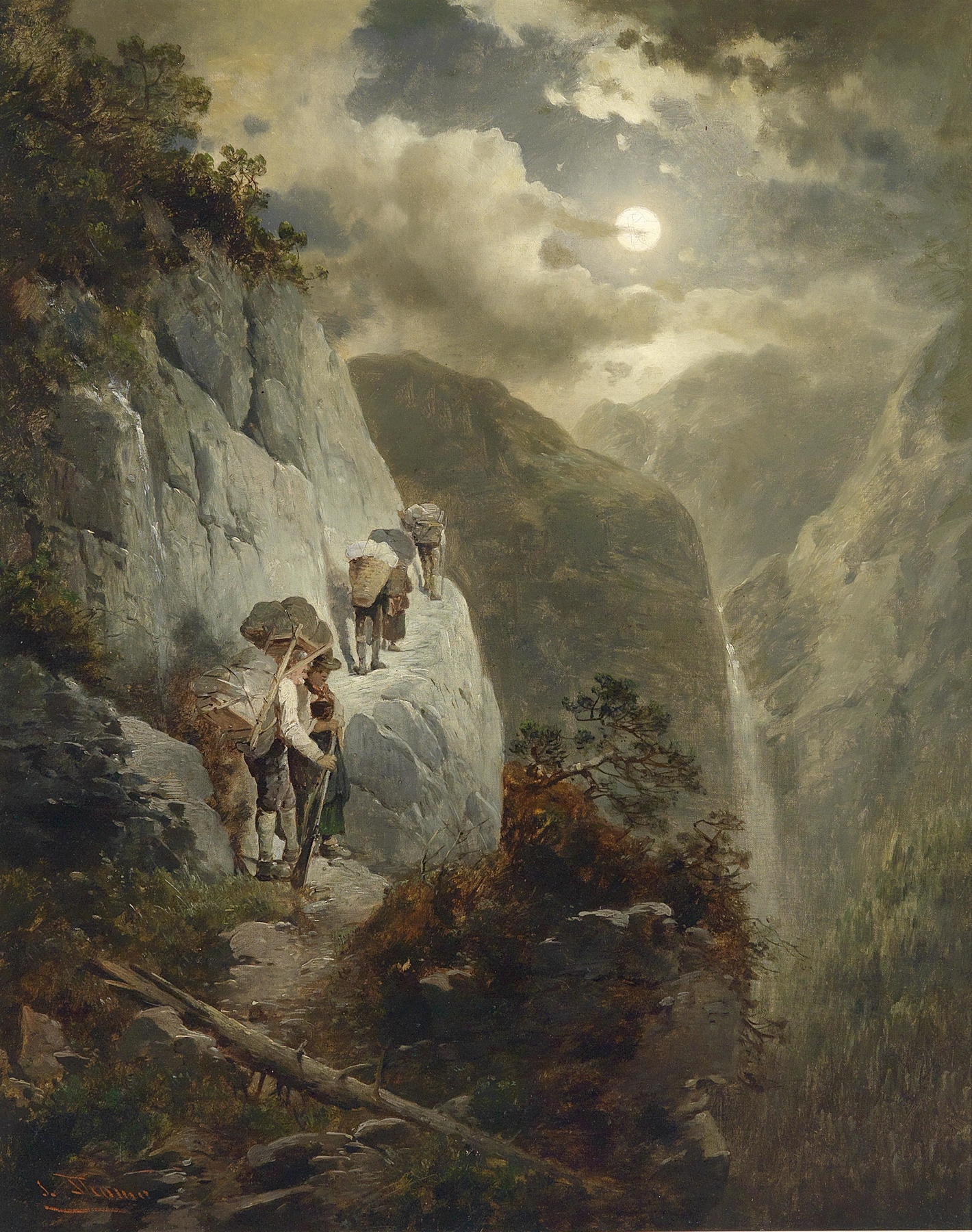Anstieg in einer Mondnacht, by Josef Thoma, public domain