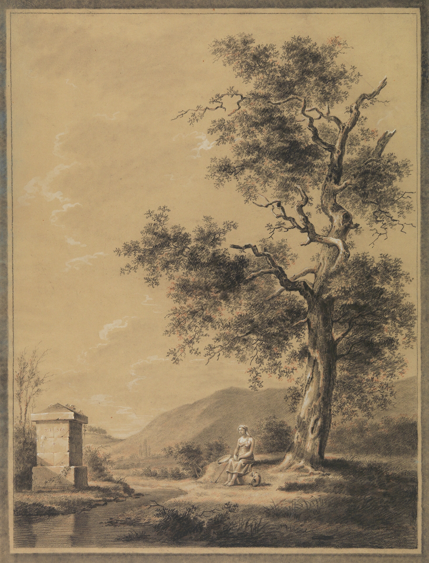 Woman in a landscape by Eugène Joseph Verboeckhoven, oil painting featuring a solitary figure in nature.