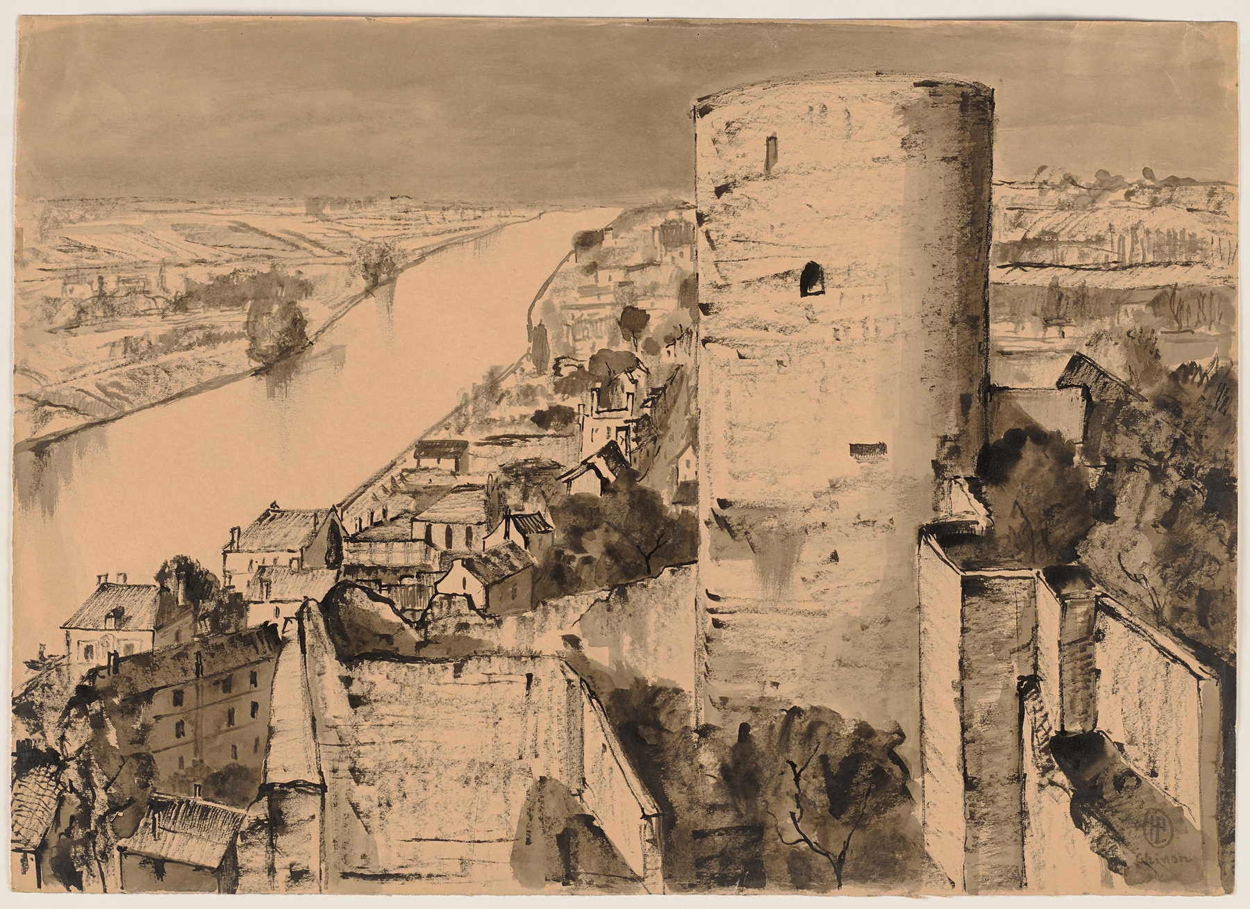 Landscape featuring the fortress of Chinon and the Vienne River, by Hermann Lismann.