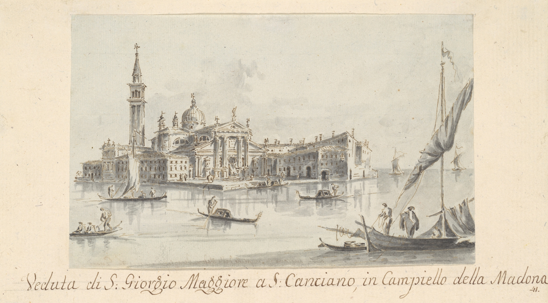 The Island of San Giorgio Maggiore, oil on canvas by Giacomo Guardi, depicting a tranquil landscape with soft waves.