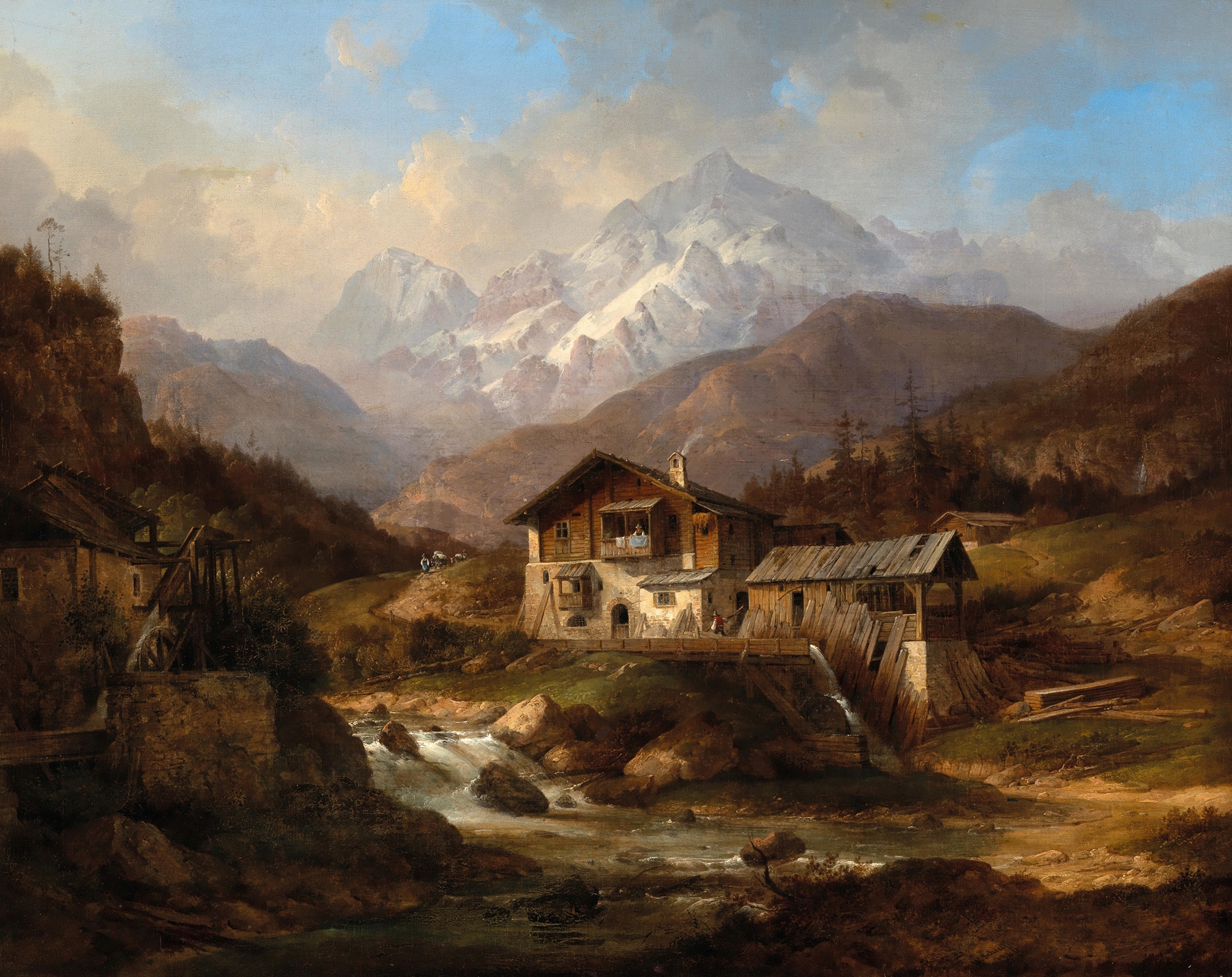 A Courtyard in the Swiss Mountains, by Wilhelm Scheuchzer, public domain