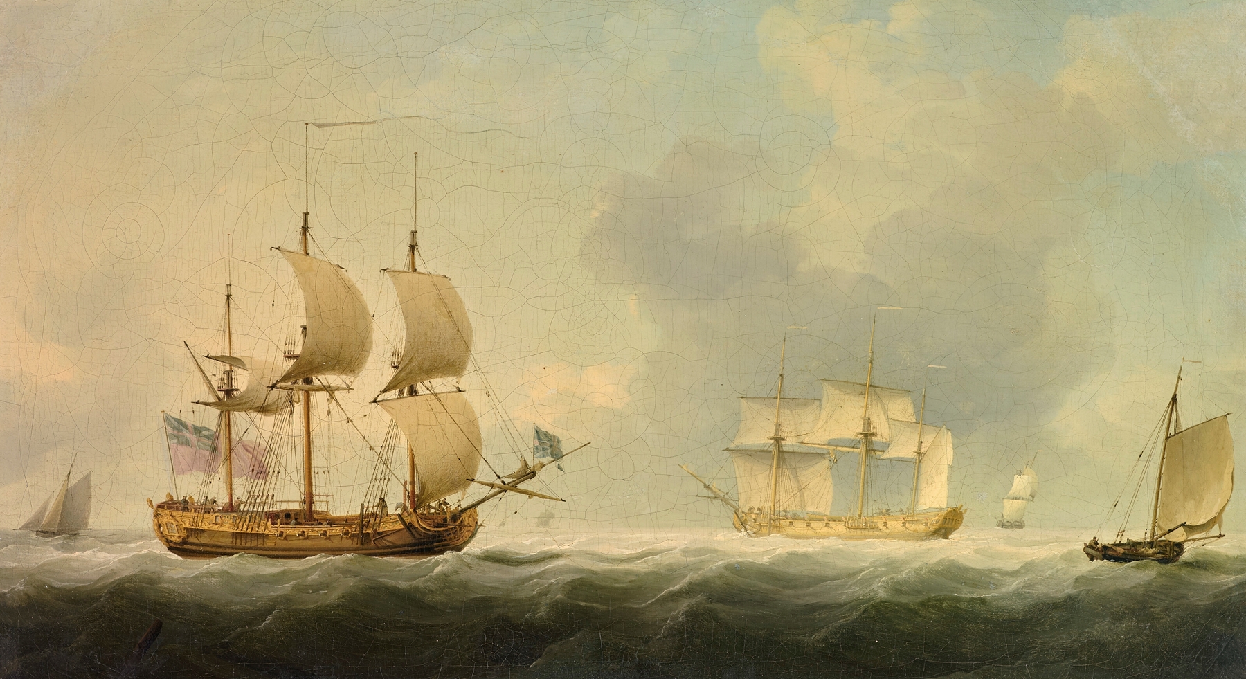 The Royal Caroline with an English Man-of-War in the Channel with other Ships and Fishing Boats, by Charles Brooking, public domain