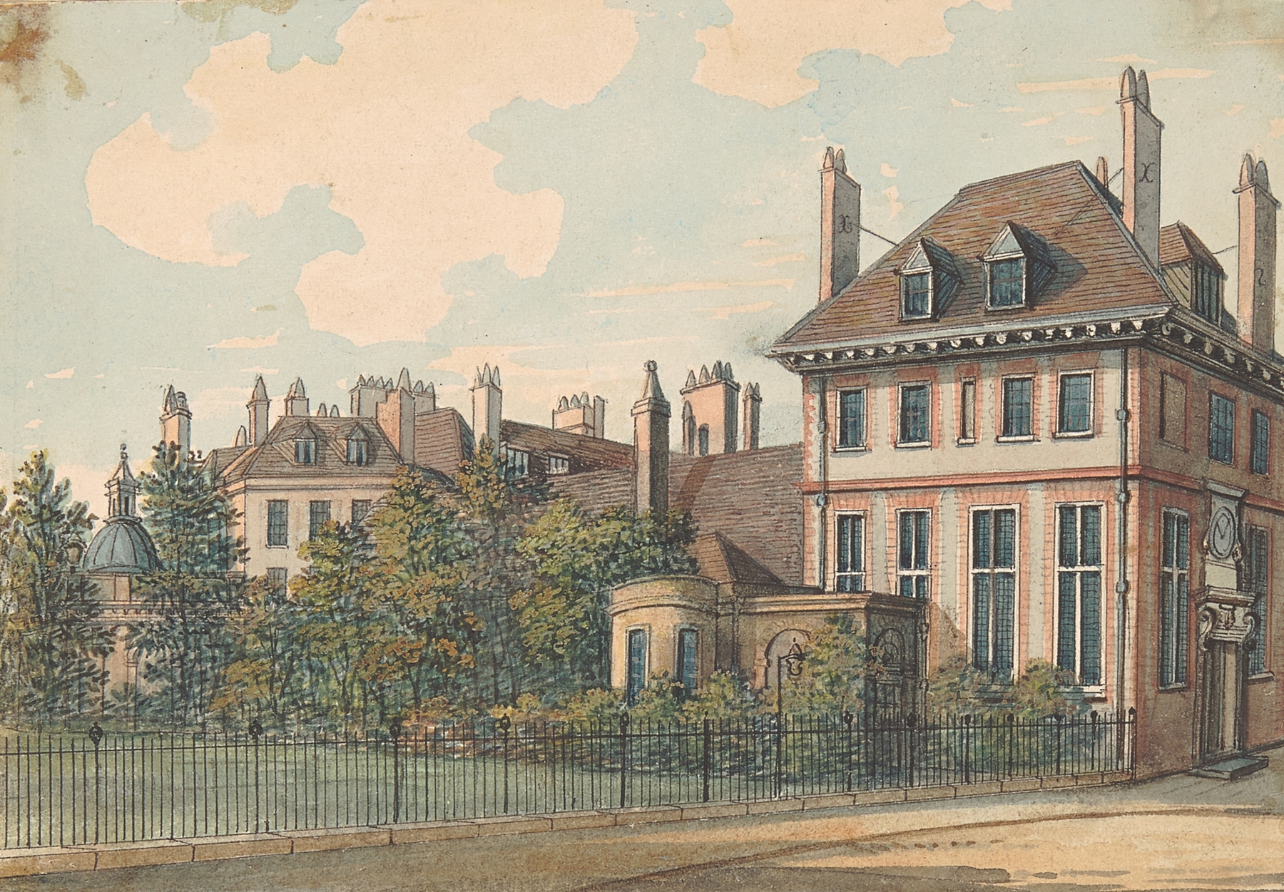 Landscape depicting a countryside inn with golden light, by Samuel Ireland.