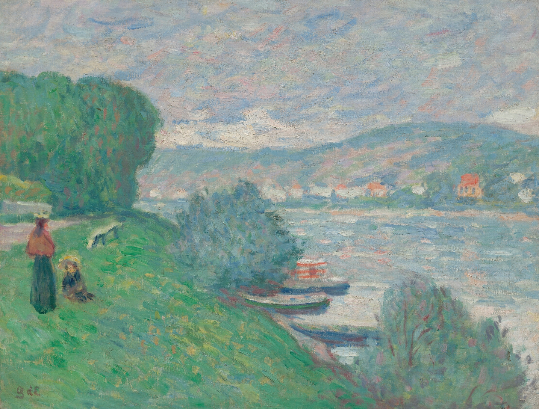 Landscape of the Seine river at twilight, oil painting by Georges d'Espagnat