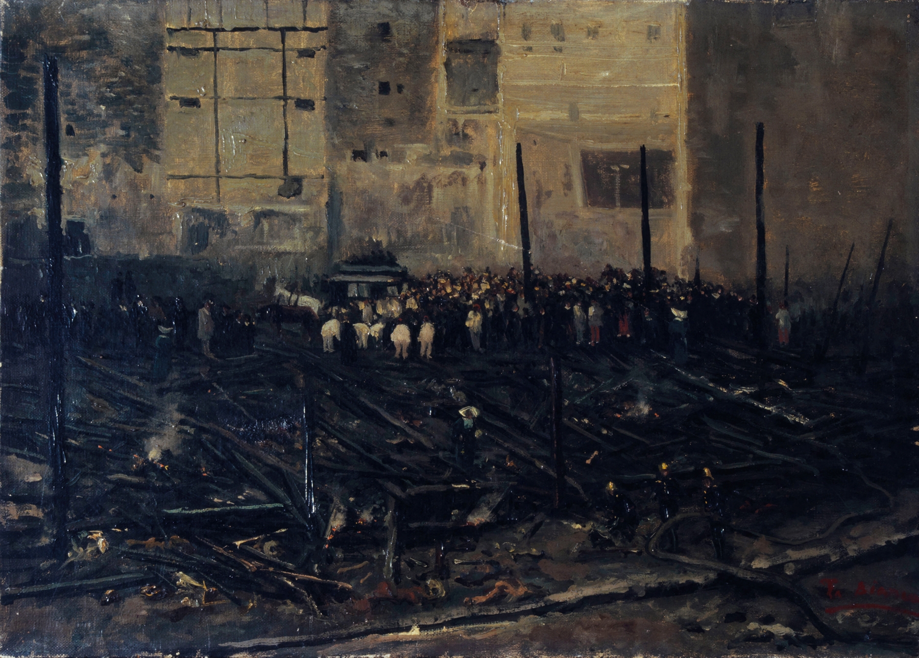 Historical scene of Le Bazar de la Charité after the fire, oil painting by T. Bianco