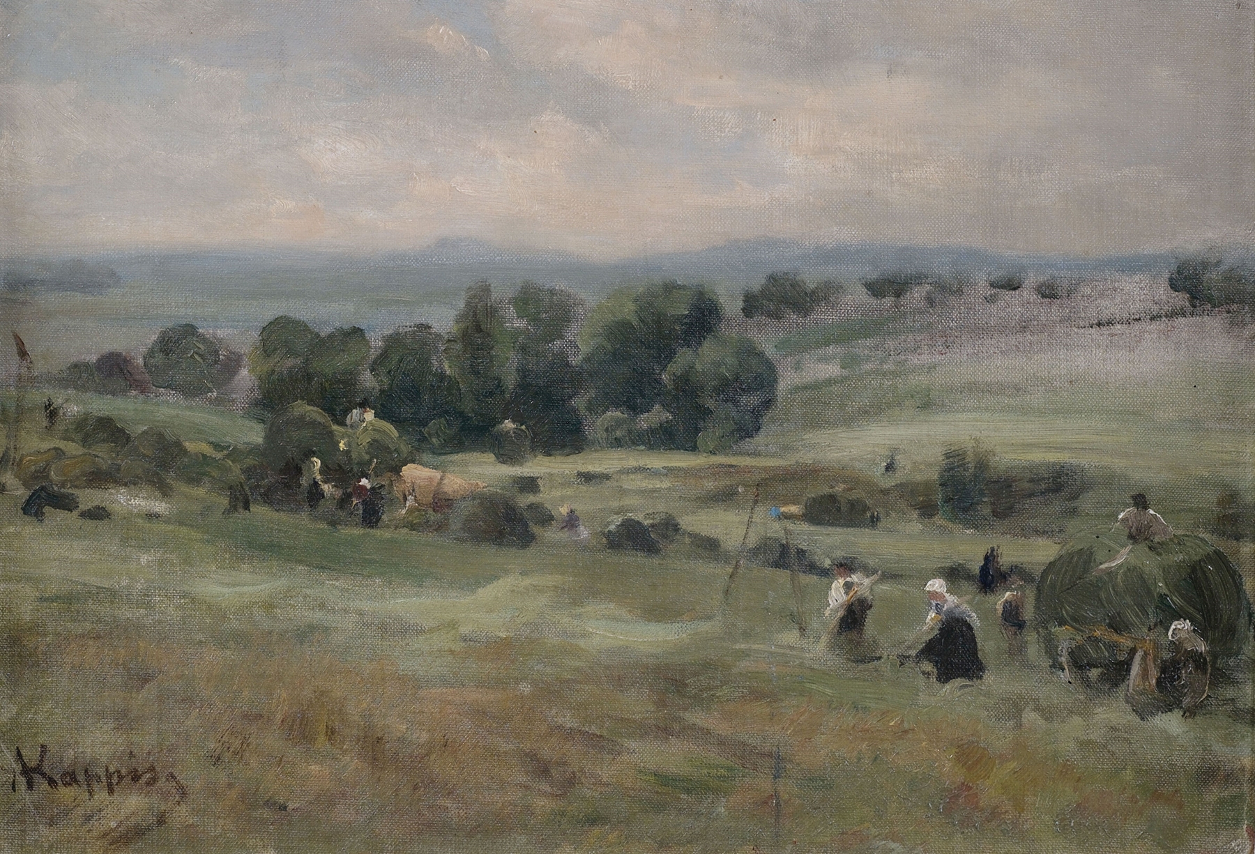 Landscape of golden fields with a soft breeze, oil painting by Albert Kappis