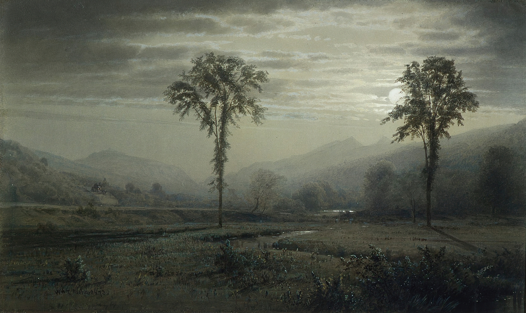 Moonlight on Mount Lafayette, New Hampshire, by William Trost Richards, public domain