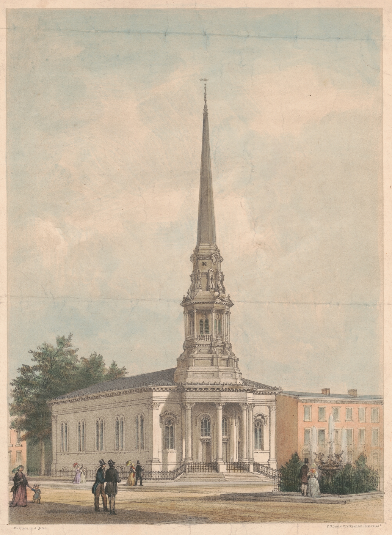 The Fourth Baptist Church, N.W. corner of Fifth & Buttonwood Streets, Philadelphia, by James Fuller Queen, public domain