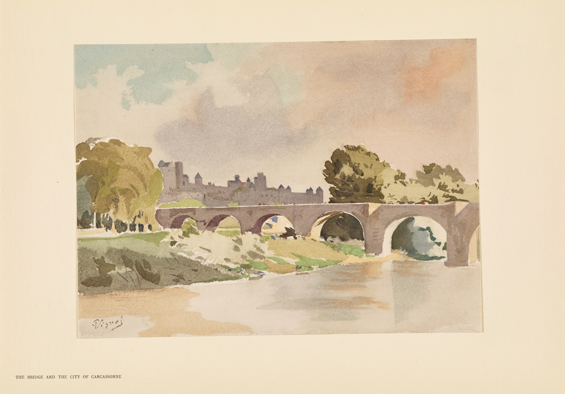 The old bridge at Carcassonne, oil on canvas by Pierre Vignal