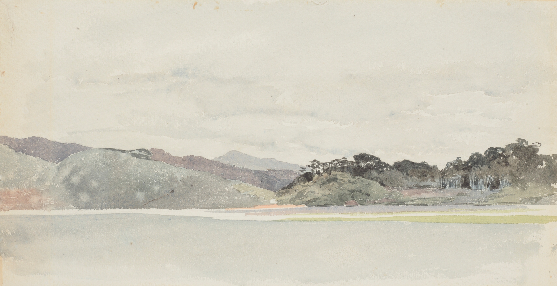 Landscape depicting West Wanganui with hills and a river, oil painting by James Crowe Richmond
