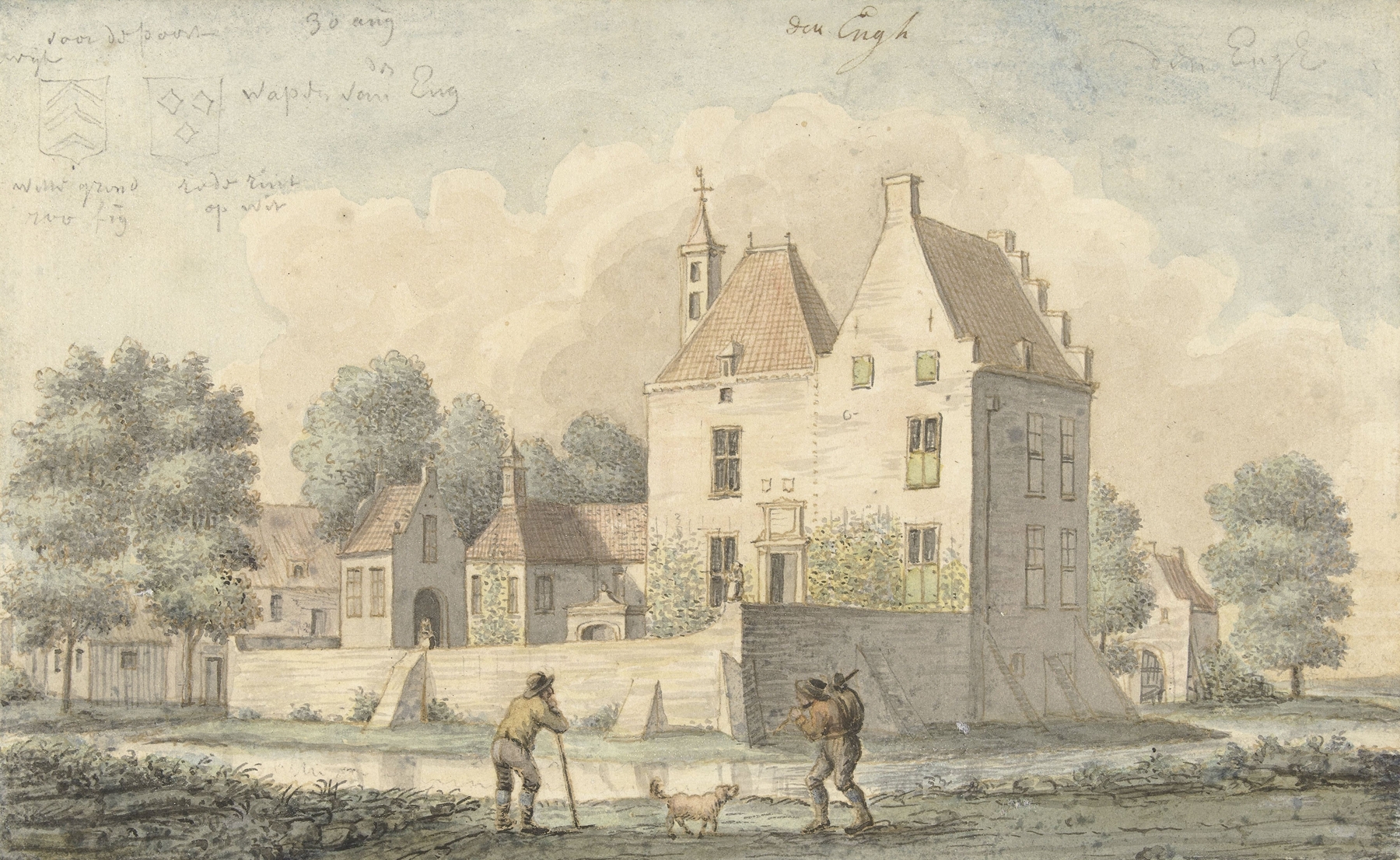 Kasteel De Eng bij Vleuten by Joseph Adolf Schmetterling, oil painting depicting a castle and landscape.