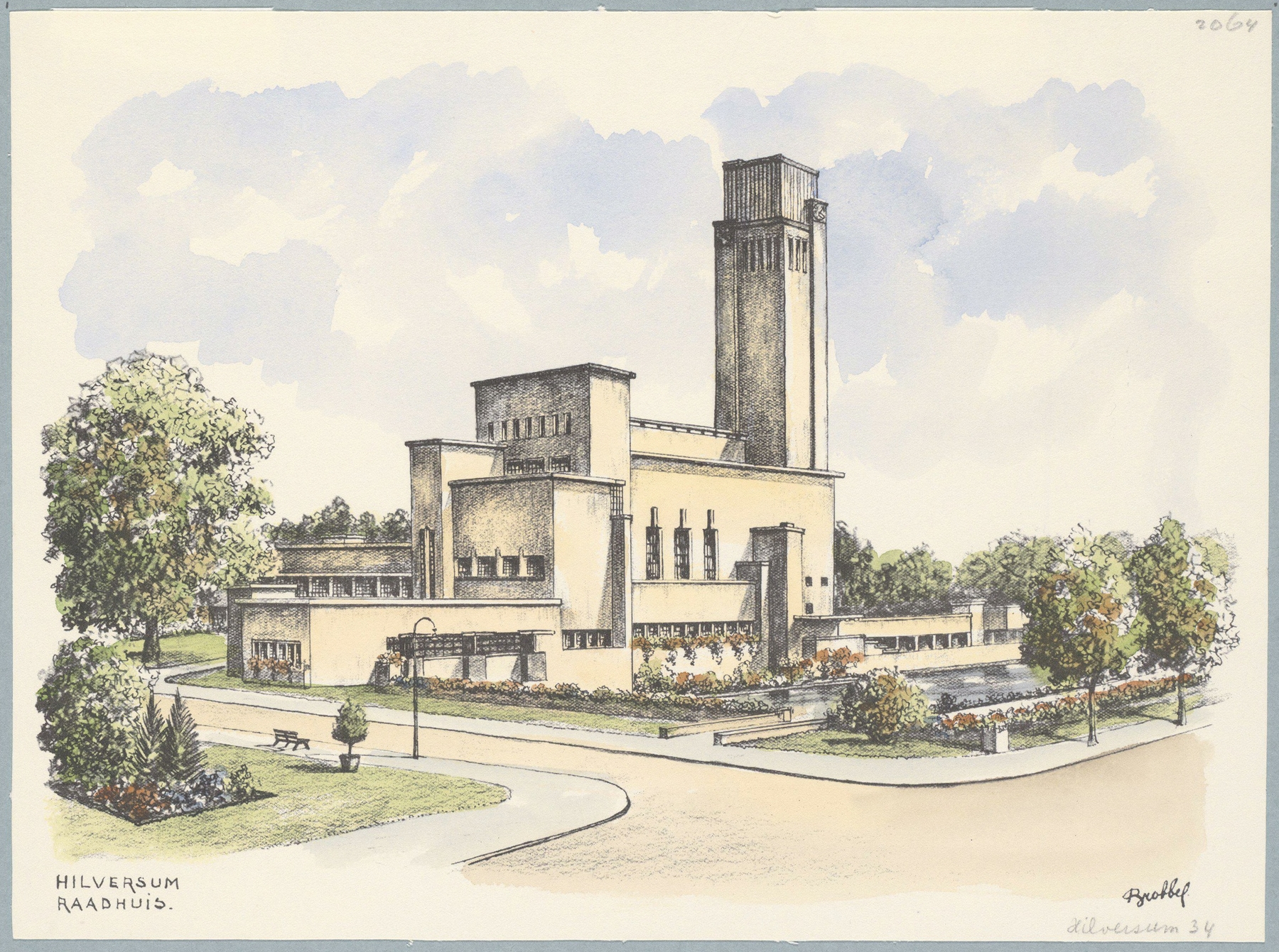 oil painting of the town hall of Hilversum by Bob Brobbel