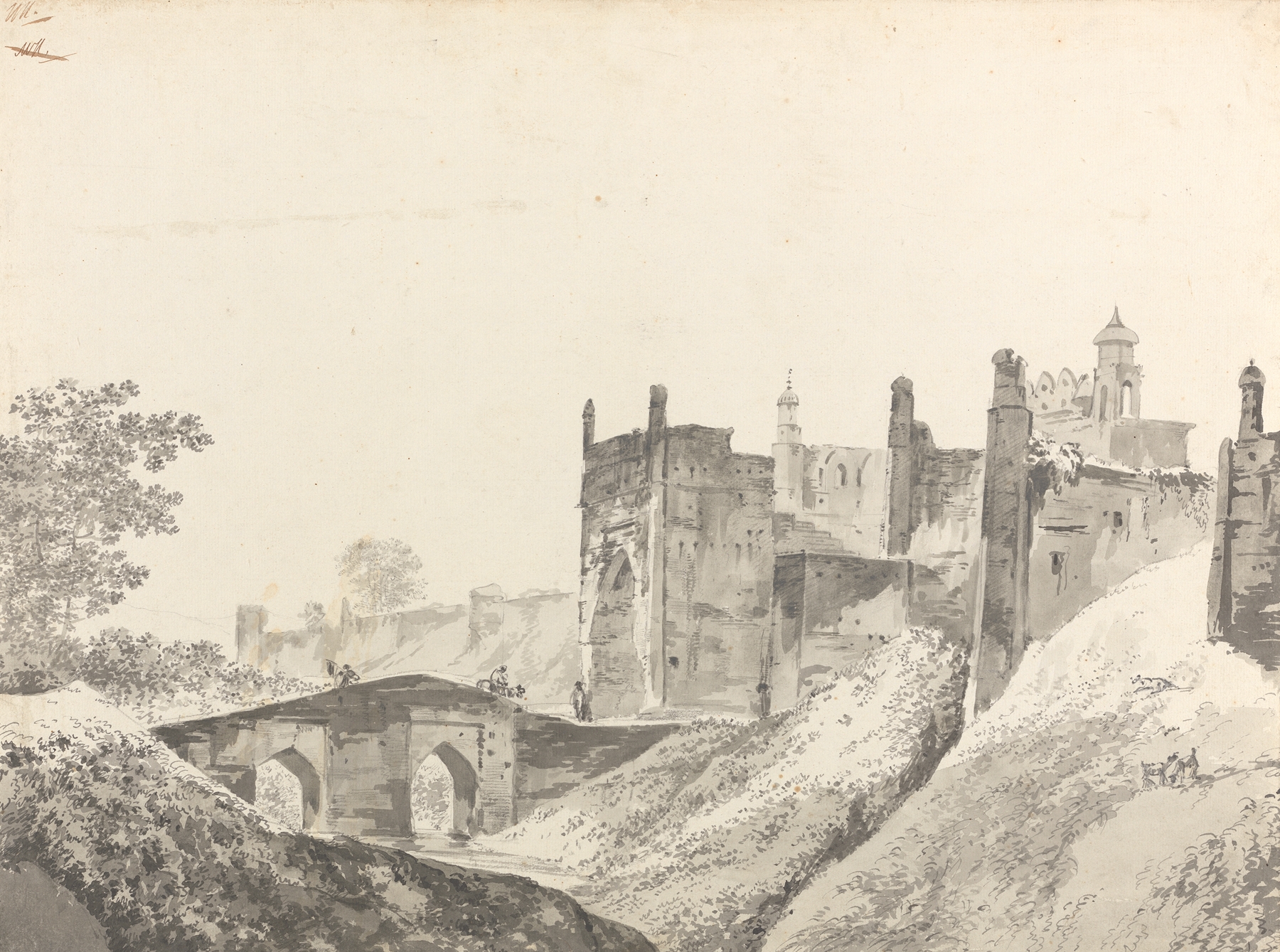 Landscape drawing in ink on paper by William Hodges
