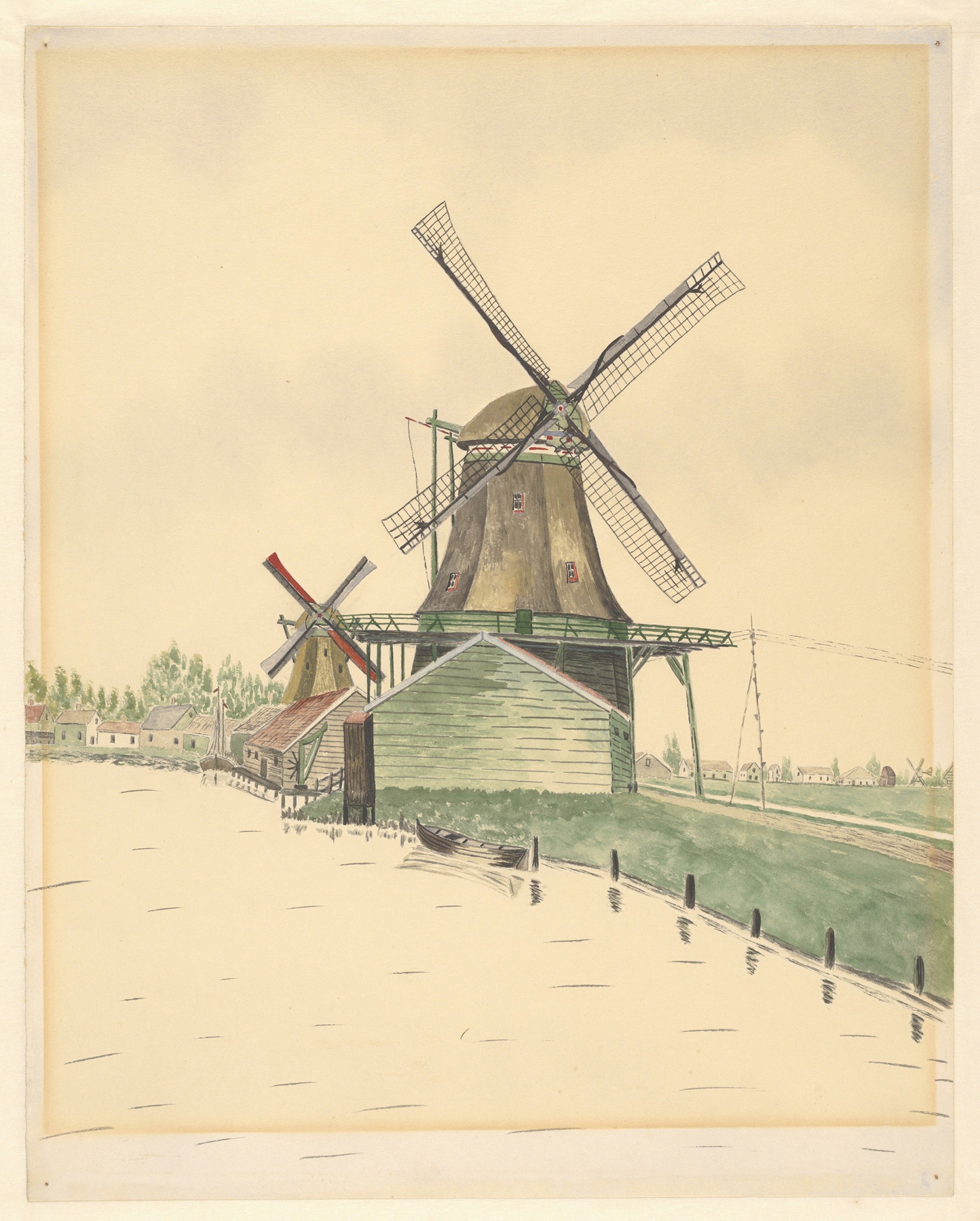 Oil painting by Johannes Nicolaas Eijman depicting a windmill and vibrant grass
