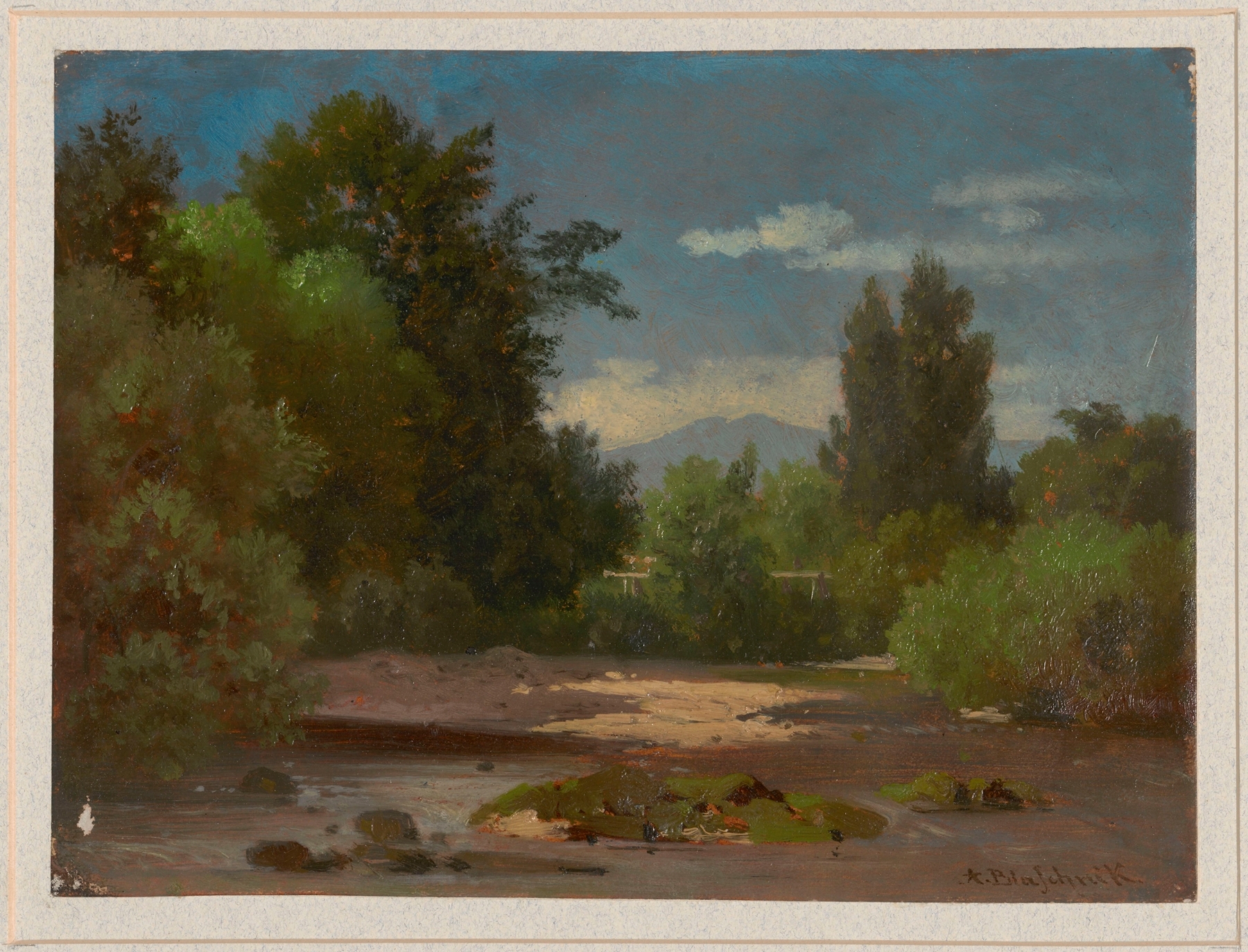 River bend overgrown with trees, oil on canvas by Arthur Blaschnik