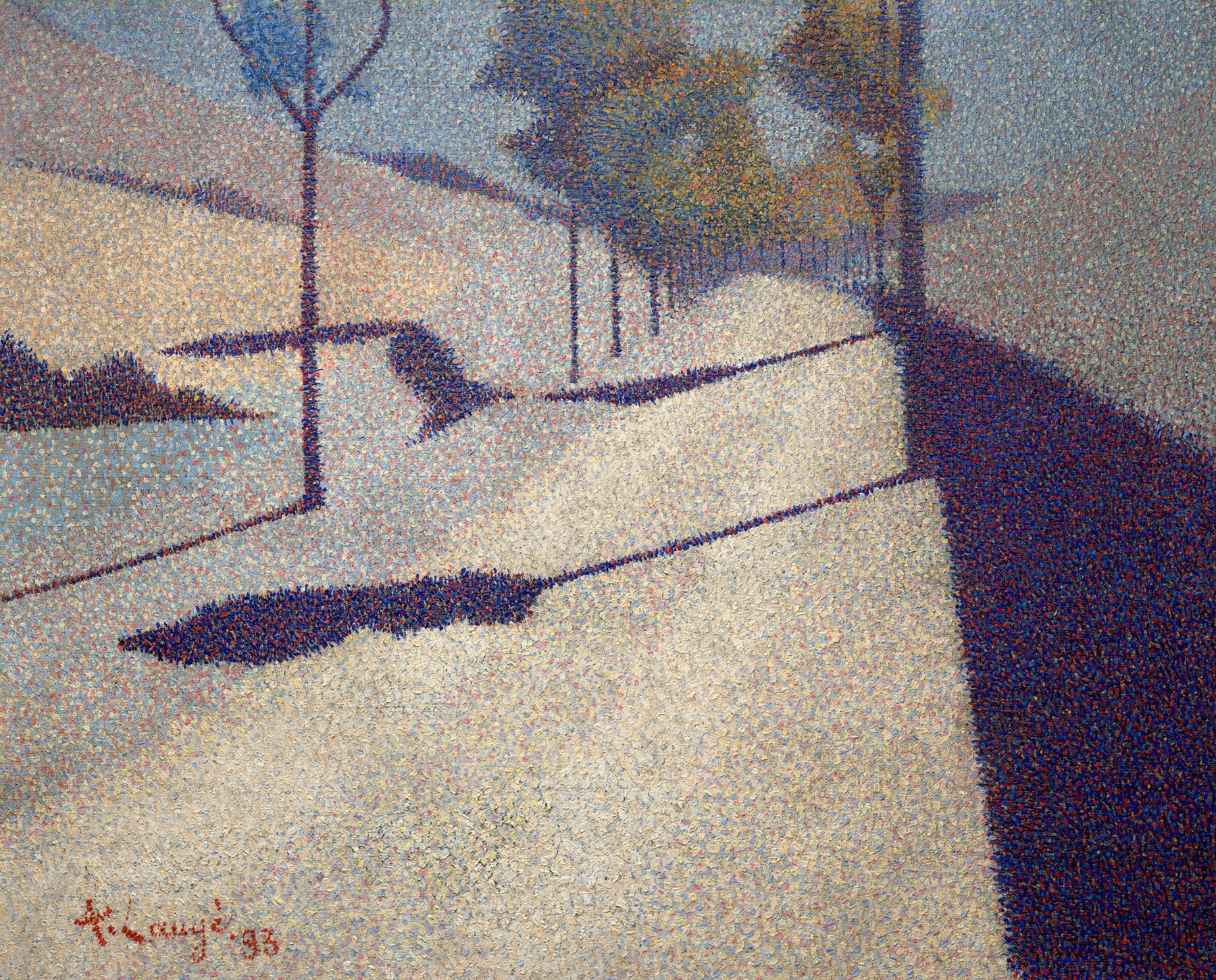 La route by Achille Laugé, oil painting depicting a tranquil landscape with a winding road and sunlight.