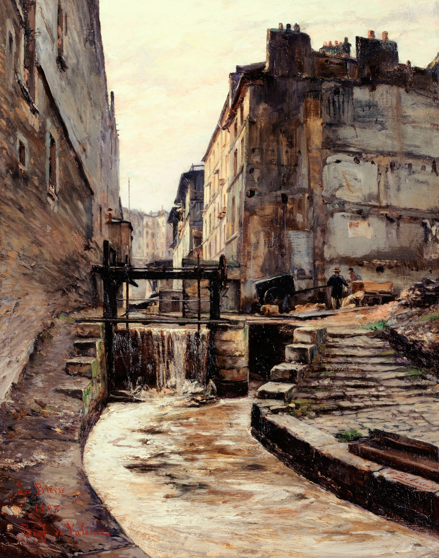 La Bièvre au bief de la rue de Valence, oil on canvas by Paul Schaan, depicting a serene river landscape.