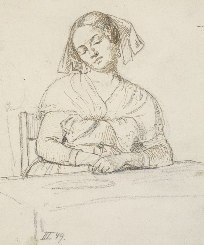 A woman seated at a table, captured in a moment of quiet reflection.