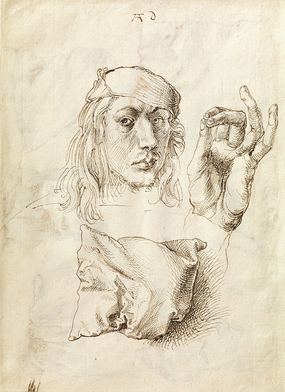 Albrecht Dürer's 'Self-portrait, Study of a Hand and a Pillow' showcases intricate details and a personal touch.