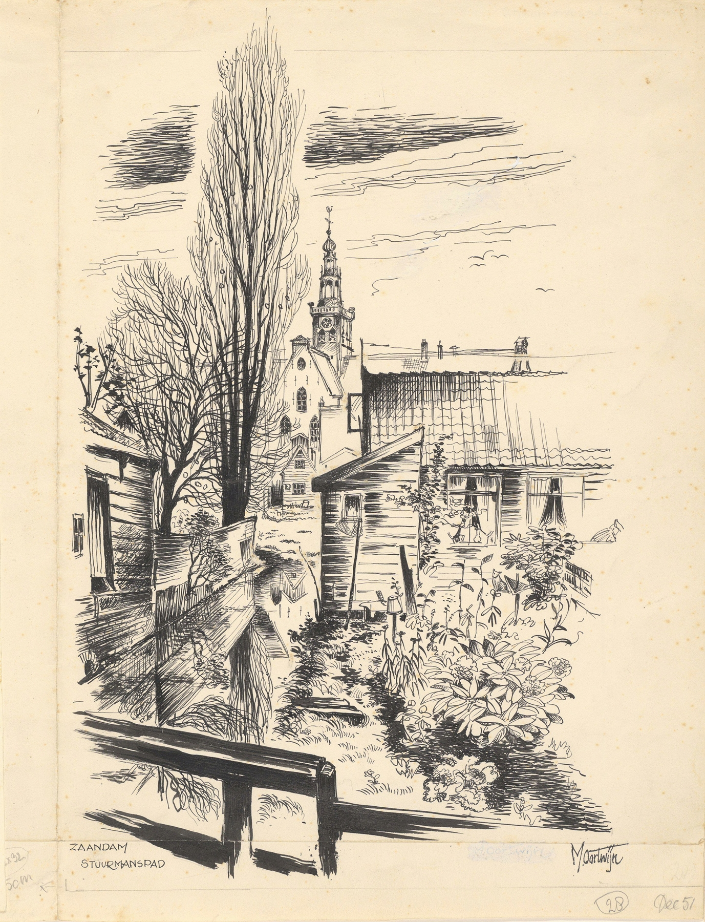 Landscape oil painting by Maarten Oortwijn depicting a riverbank and Bonkerk in Zaandam