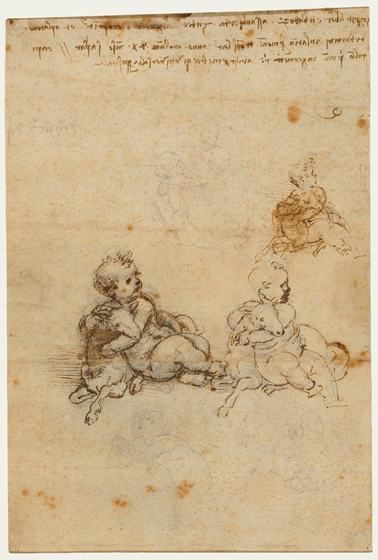 Leonardo da Vinci's 'Studies for the Christ Child with a Lamb' features delicate sketches of a child and a lamb.