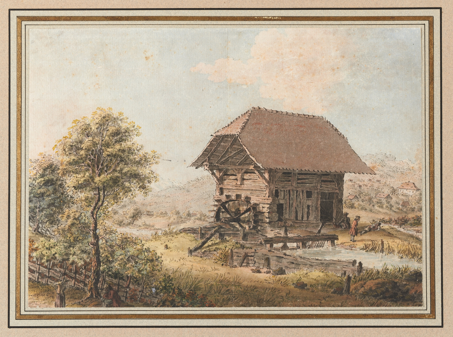 Landscape featuring a mill by Johann Ludwig Aberli, oil painting