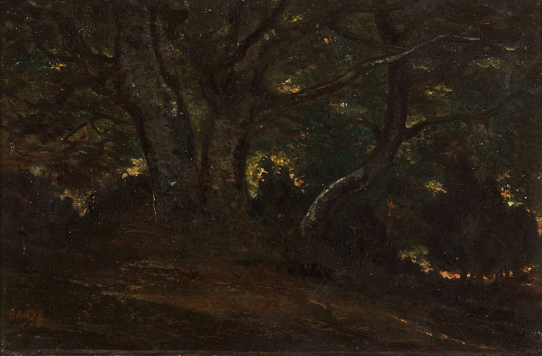 Forest scene with intricate trees, oil on canvas by Antoine-Louis Barye