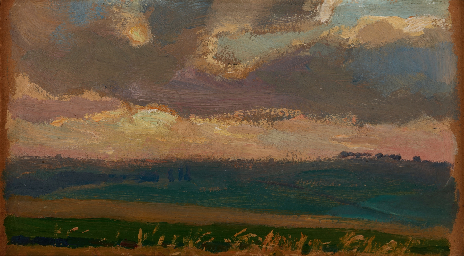 Landscape of fields at twilight by Jan Stanisławski, oil painting