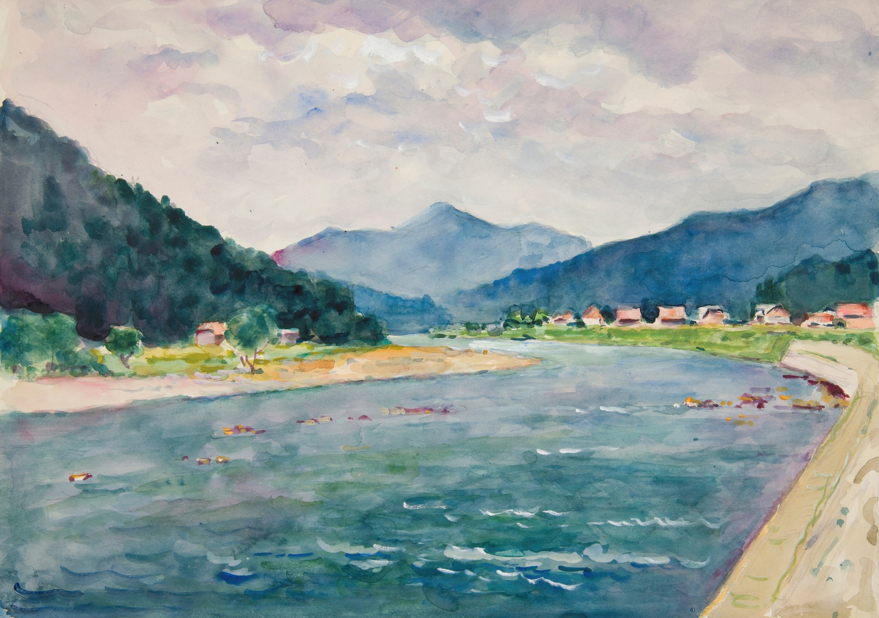 Romanticism landscape by Ivan Ivanec featuring mountains and a river
