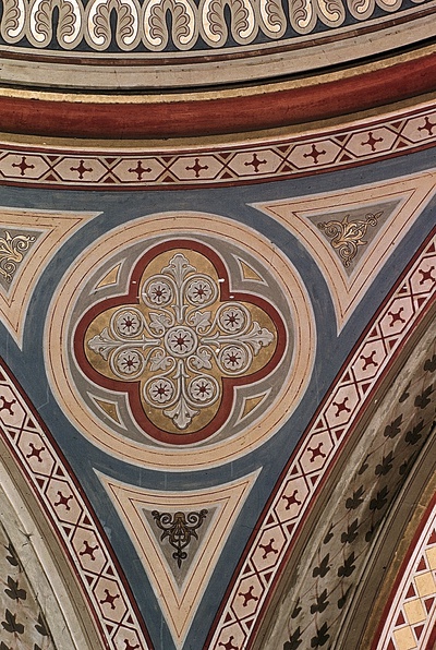 Fresco by Eva Bollert depicting abstract patterns and light.