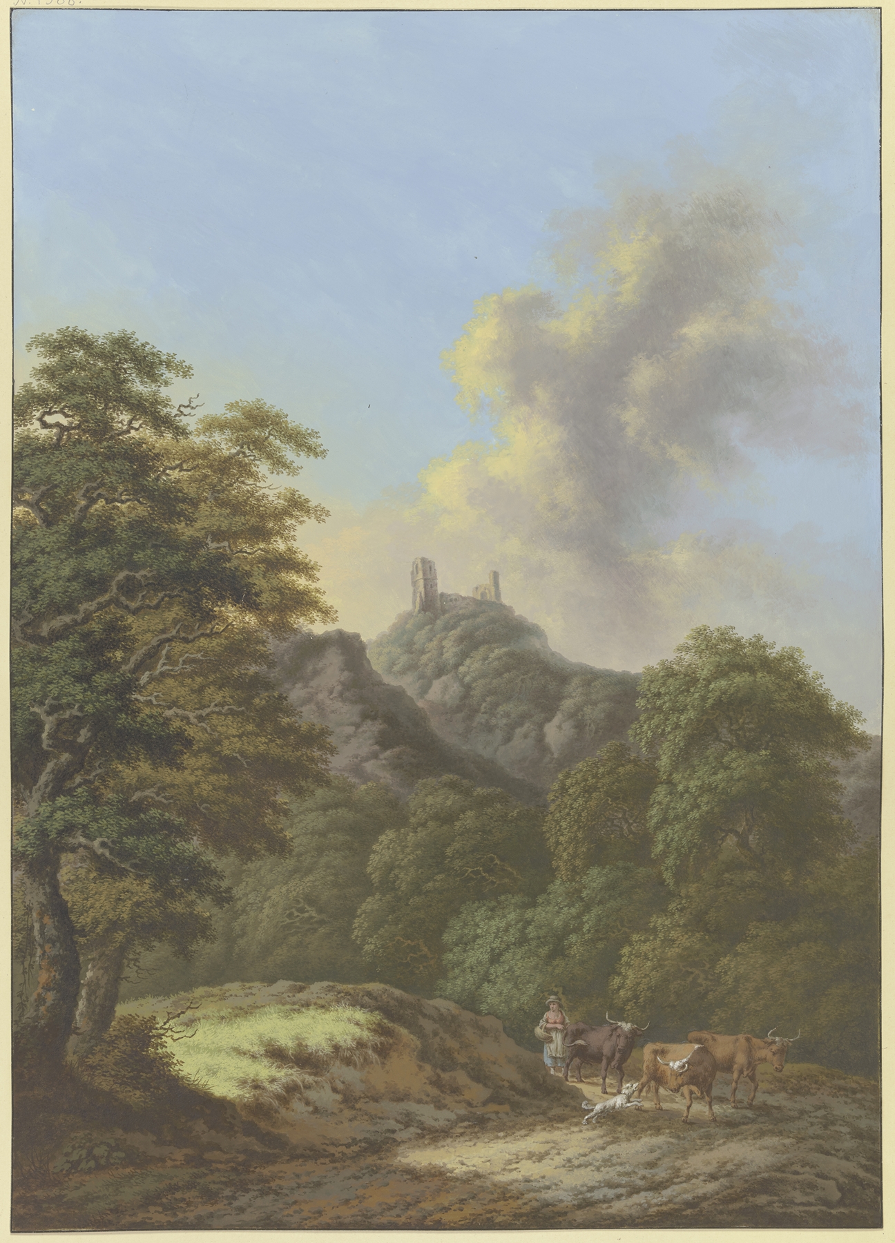 Waldtal mit Blick auf eine Burgruine, oil painting by Johann Albrecht Friedrich Rauscher