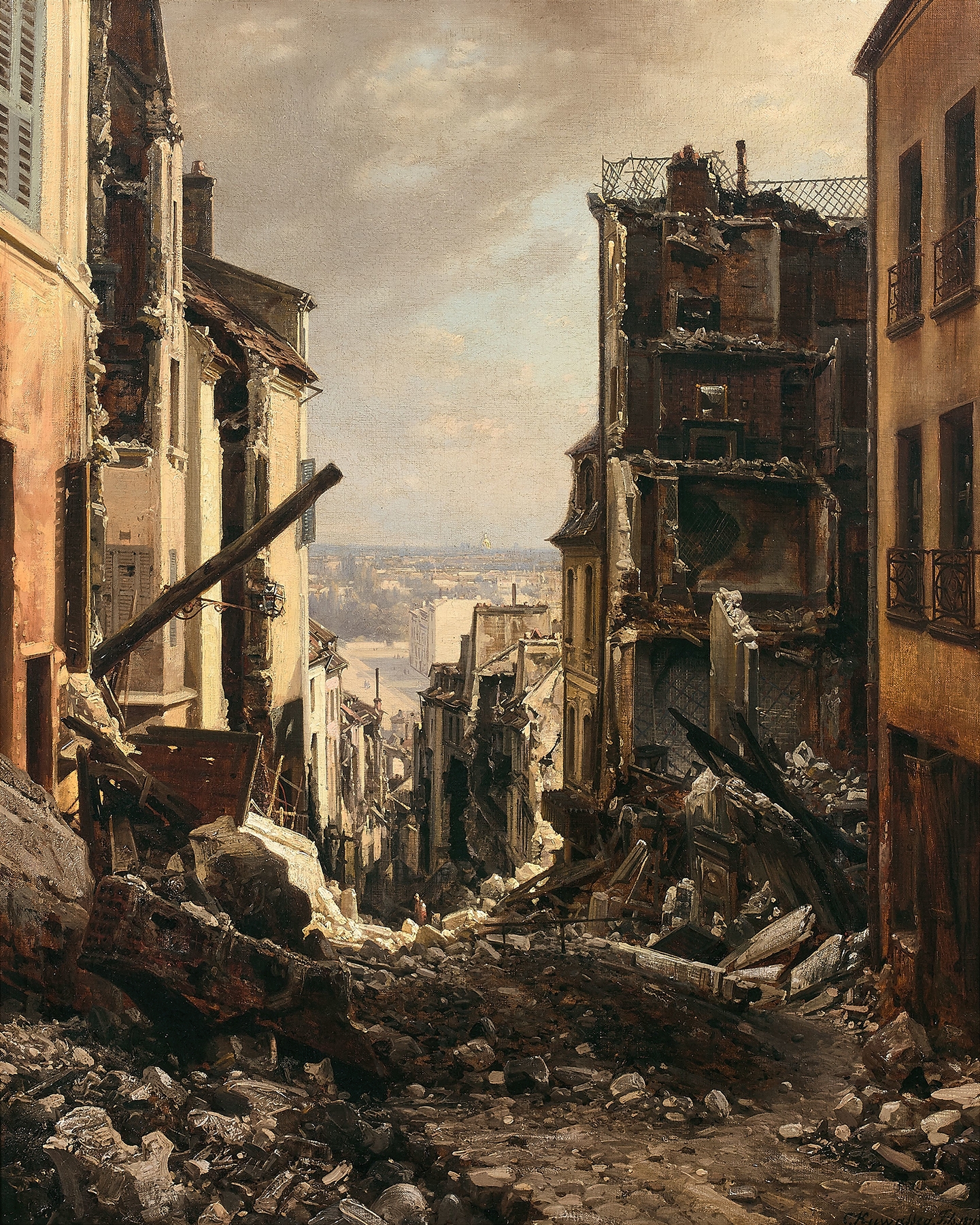 La rue Royale à Saint-Cloud après l’incendie, oil on canvas by Charles Euphrasie Kuwasseg