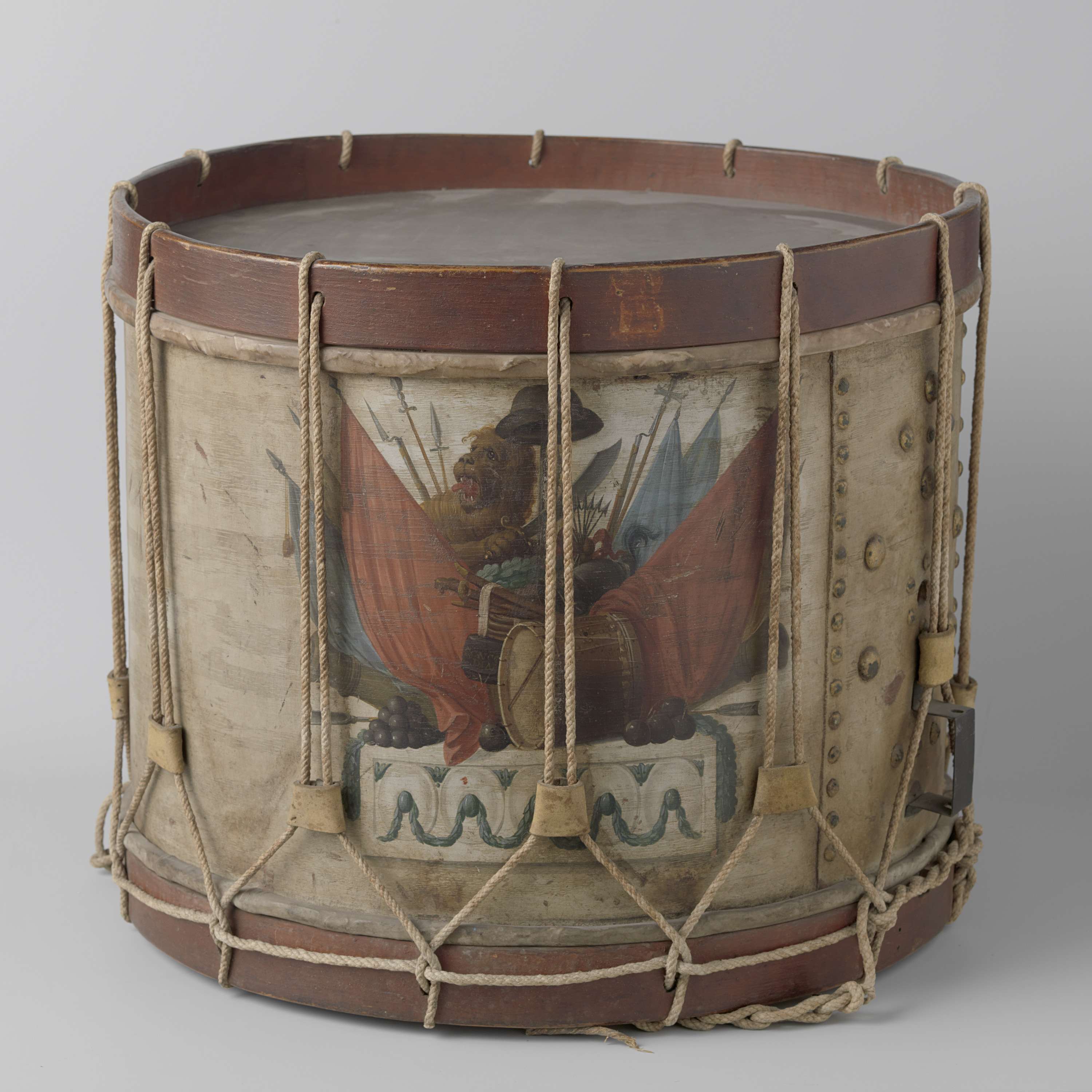 Drum made of wood by Unknown Artist, representing musical instruments from the late 18th century.