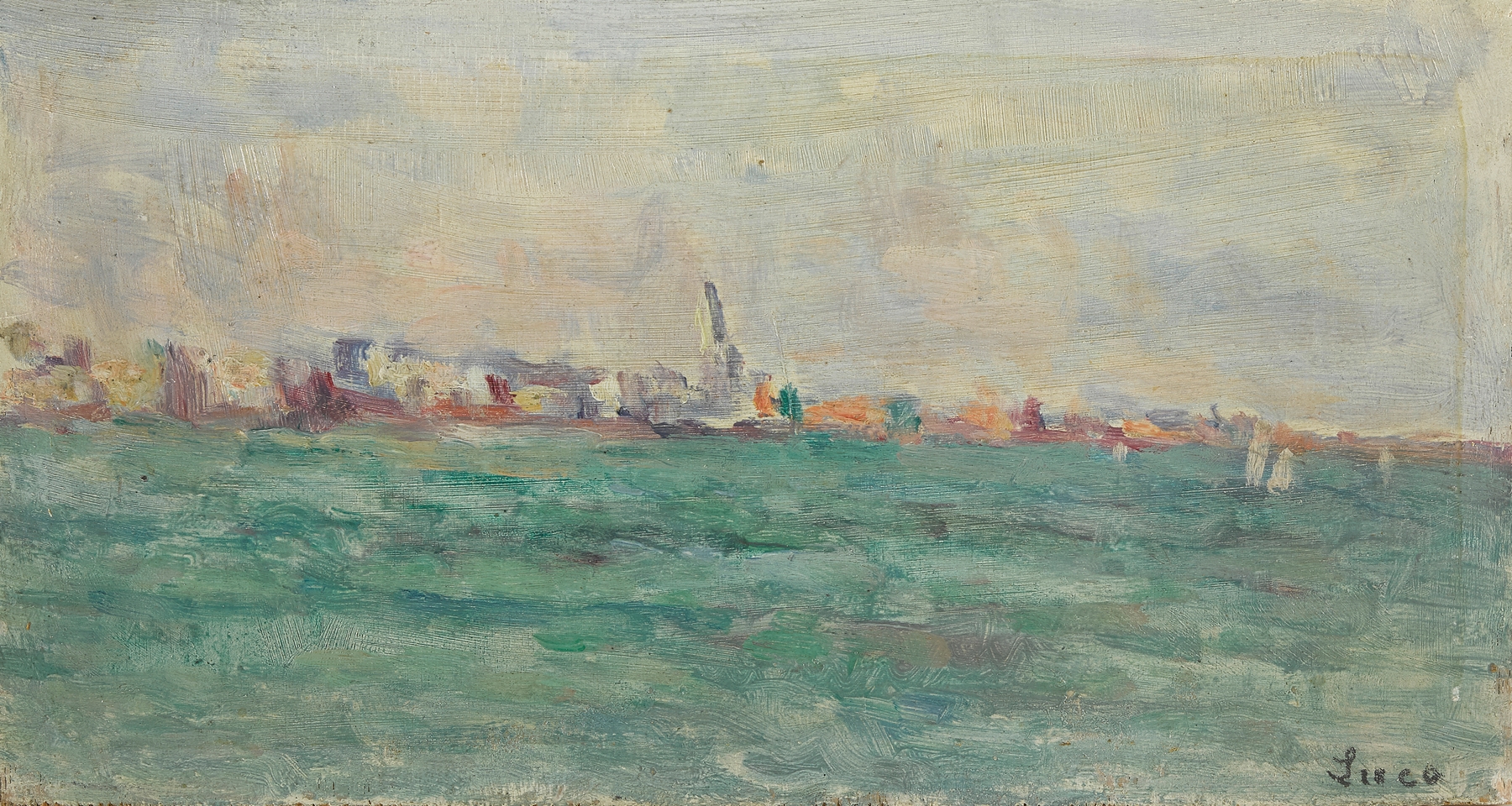Vue de Paramé by Maximilien Luce, oil on canvas depicting a stormy marine scene.