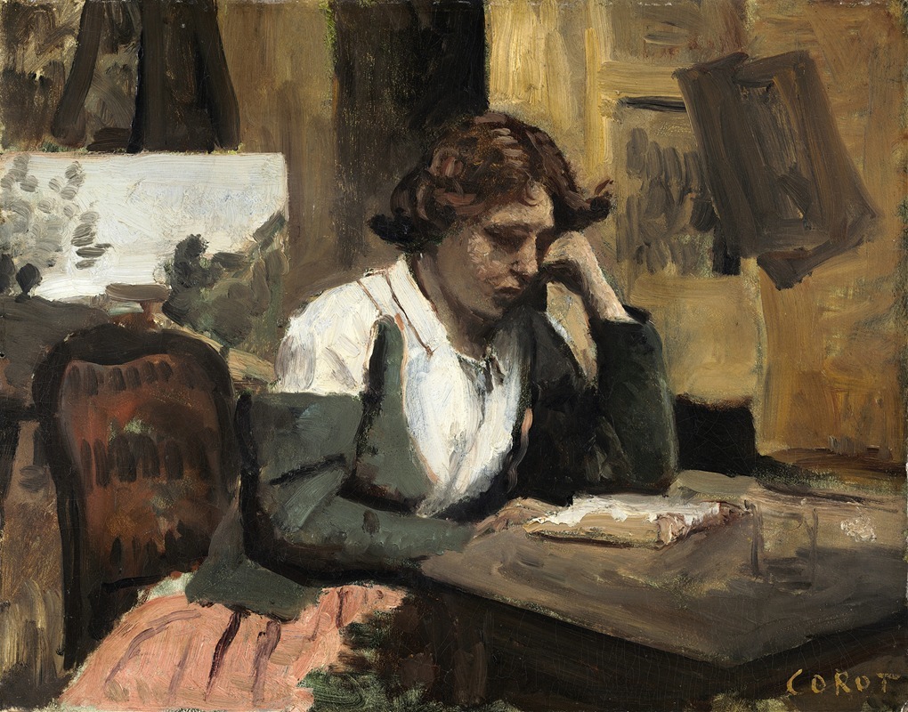A woman is depicted reading in a serene studio setting.