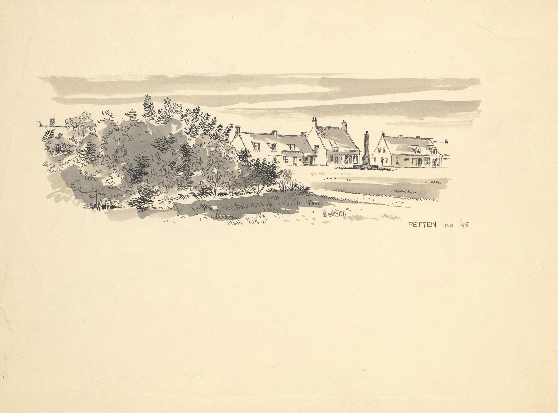 Seascape by Maarten Oortwijn, 1945, depicting waves and clouds in a tranquil marine setting