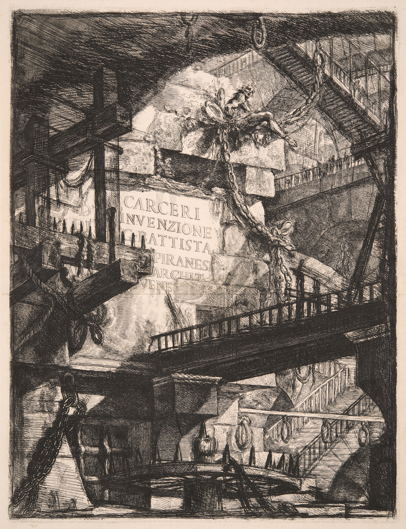 Imaginary Prisons of G. Battista Piranesi, Venetian Architect; title page, by Giovanni Battista Piranesi, public domain