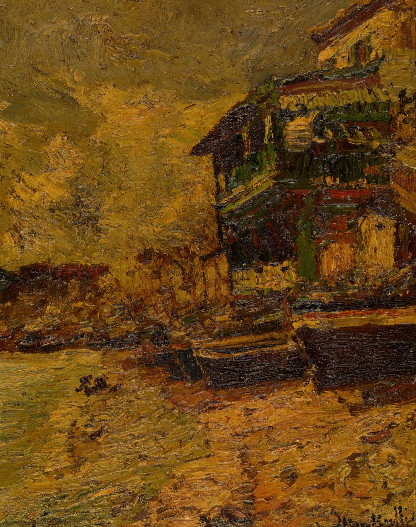 Restaurant Bernard in Estaque by Adolphe Monticelli, oil on canvas depicting a vibrant restaurant scene