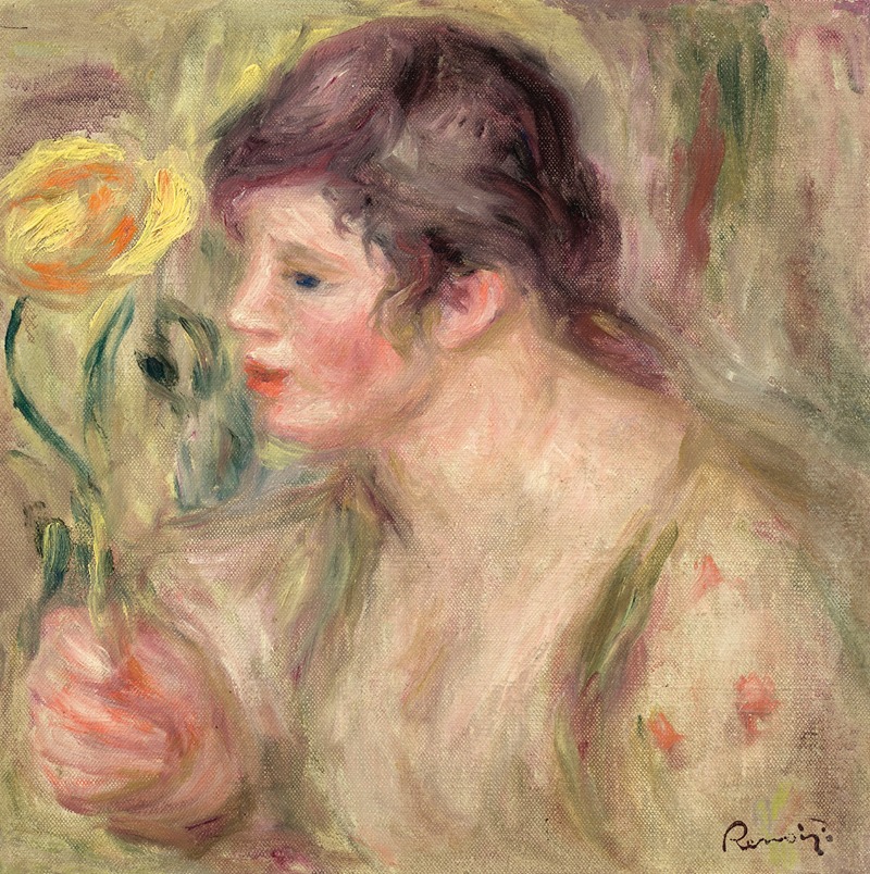 A portrait of a woman with a rose by Renoir.