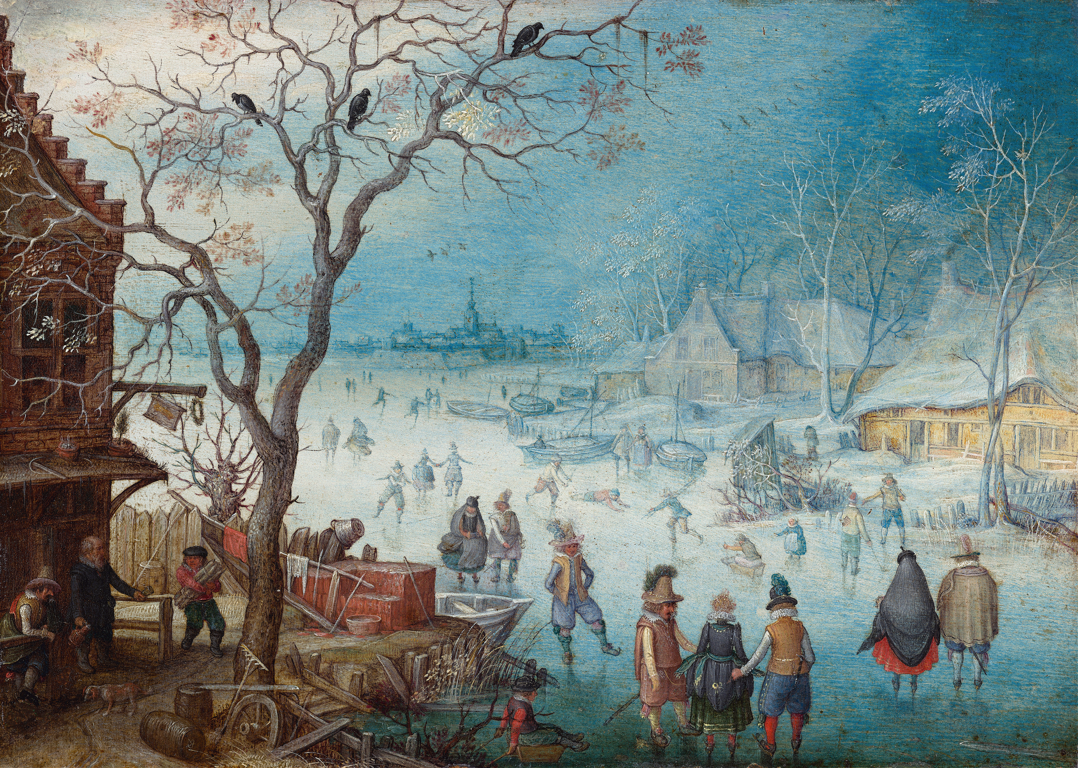 Winter landscape with snow-draped trees by Christoffel van den Berghe, medium unknown.