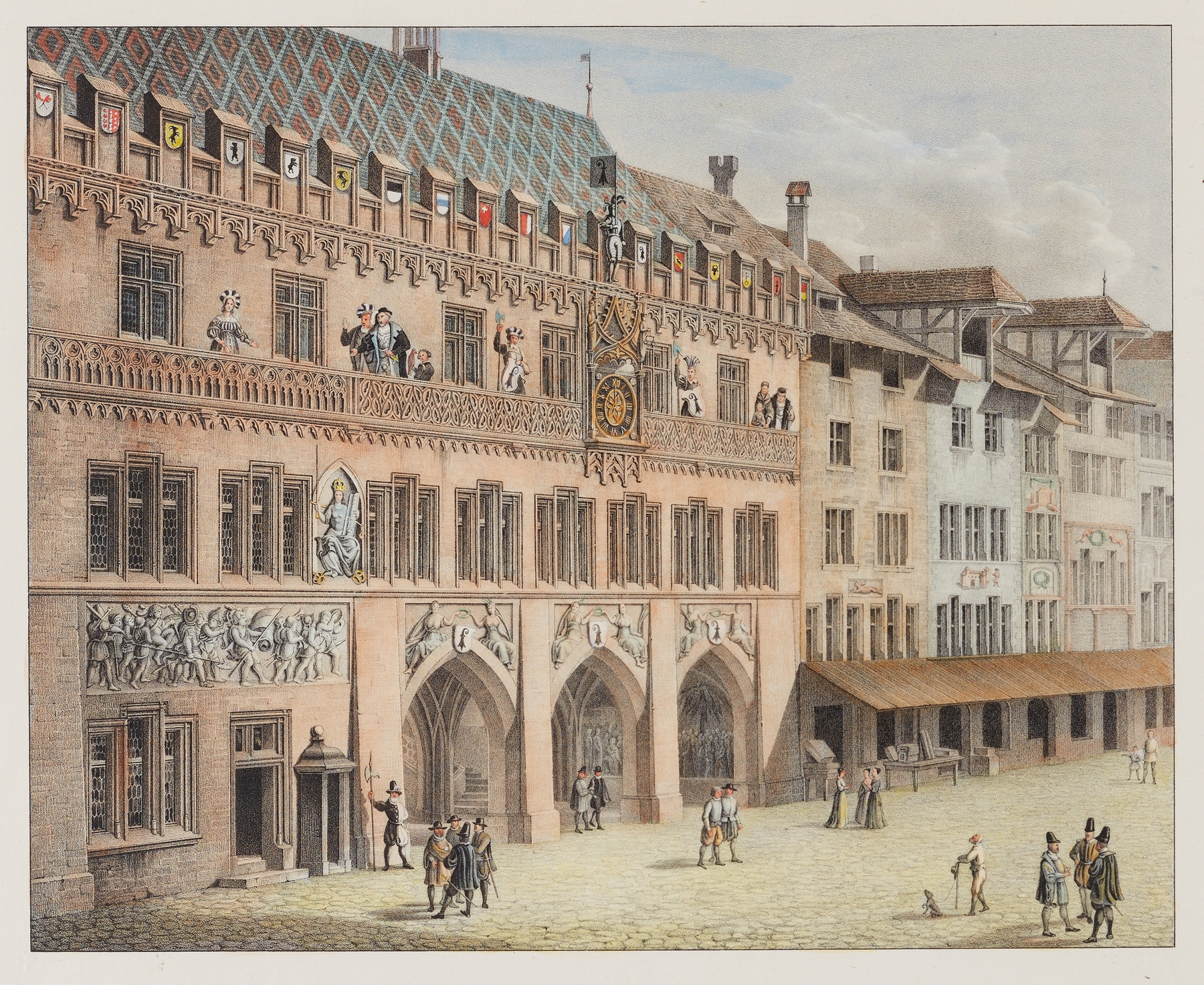 Architecture in La Maison de ville à Basle, oil on canvas by Constantin Guise