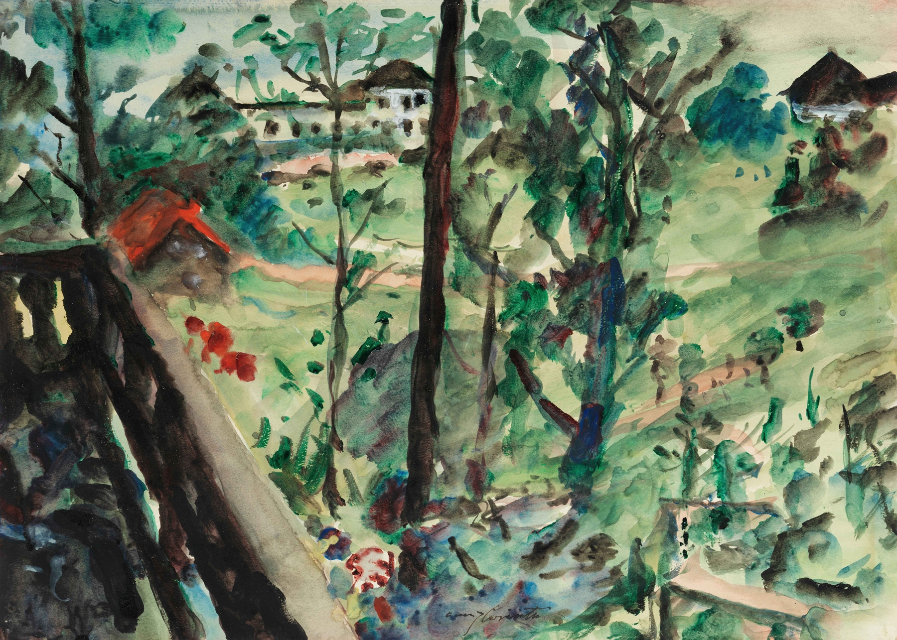 Blick von einem Balkon in Richtung Walchensee, by Lovis Corinth, public domain